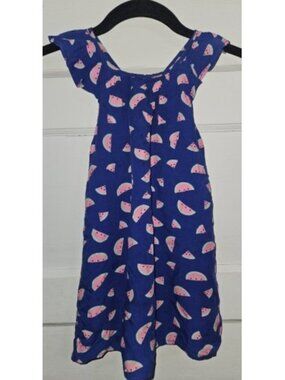 OSH KOSH Blue Watermelon Print Peasant Boho Dress Girls Size 4T Ruffled Straps